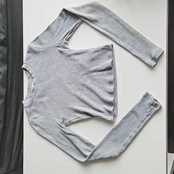 Aritzia Grey Long Sleeve Crew Neck Crop Top - Picture 1 of 8